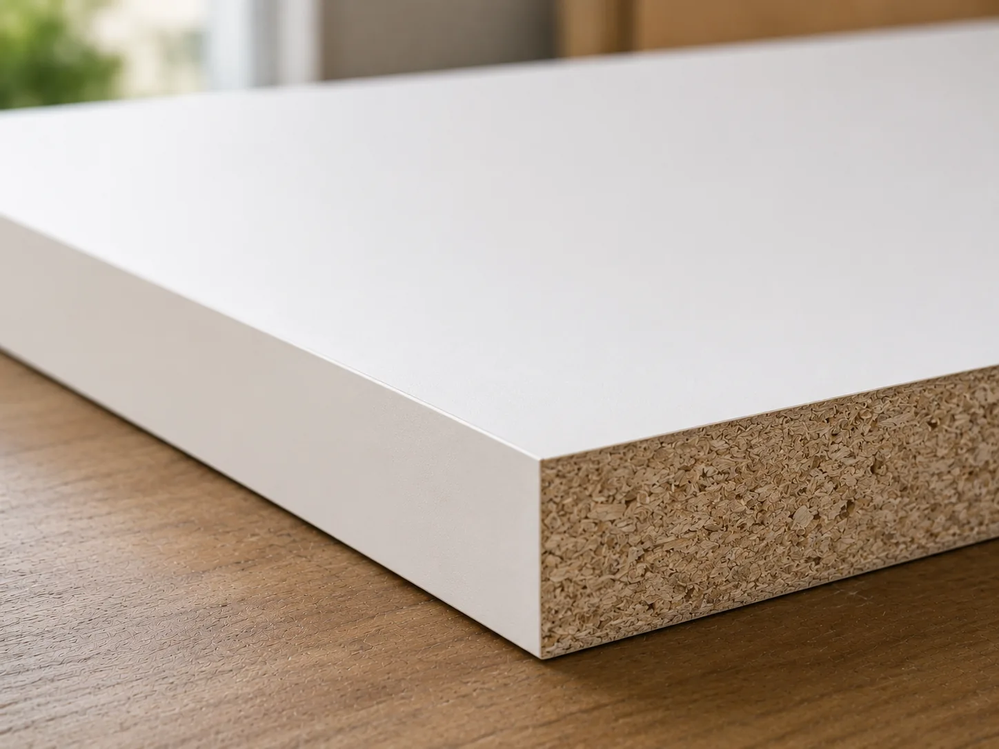 Close-up van een witte melamine plaat